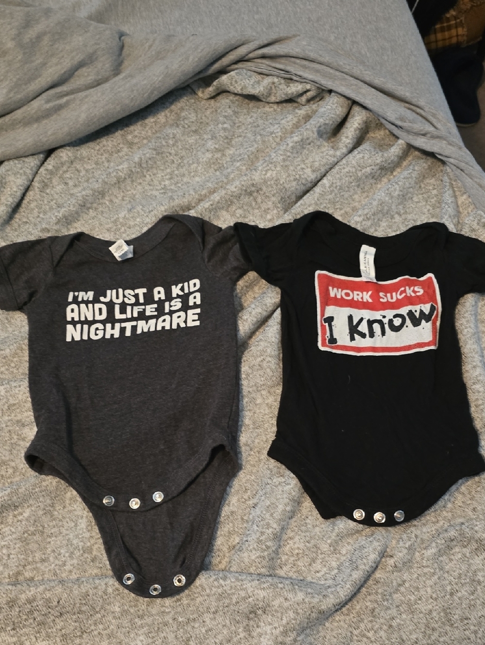 Bella Canvas Kids Graphic One-Piece Bodysuits - Black and Charcoal